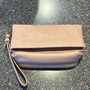 J. Crew Fold-Over Wristlet Clutch in Light Blush-Leather